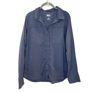 REI Co-op Shirt Womens Size L Blue Long Sleeve Button Up Hiking Vented Outdoor